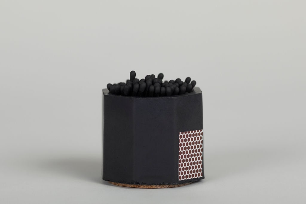Black Concrete Match Stick Holder, with Strike Pad, and All Black Mat…