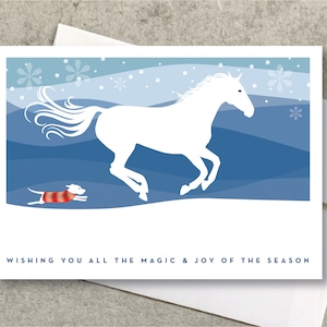 Tarjetas navideñas de Perro caballo en caja / Magic & Joy