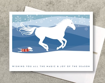 Cartes de vacances pour chien de cheval en boîte / Magic & Joy