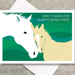 Carte de note de cheval de fête des mères / maman et chéri