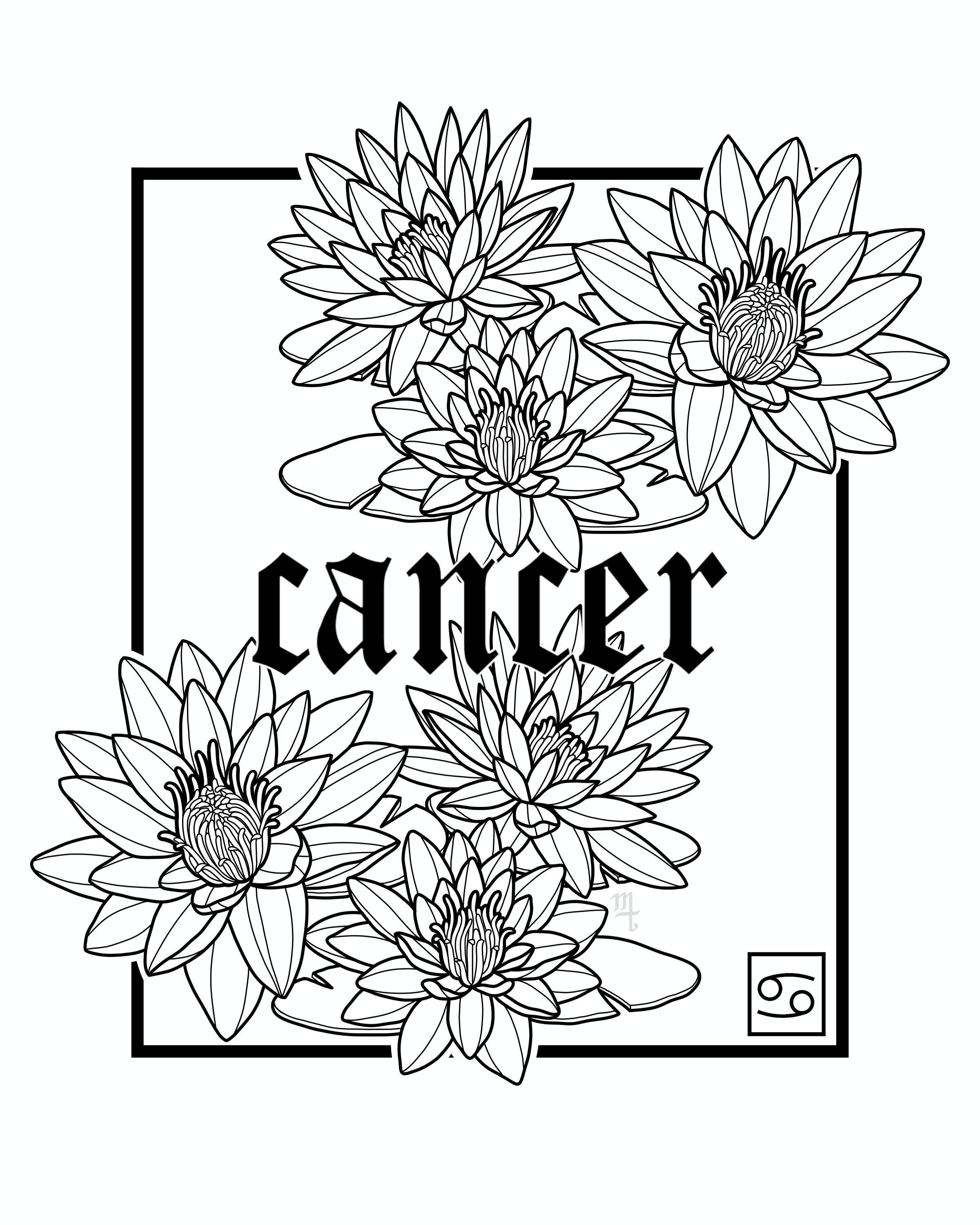 Cancer Zodiac Flower Print Water Lily Etsy