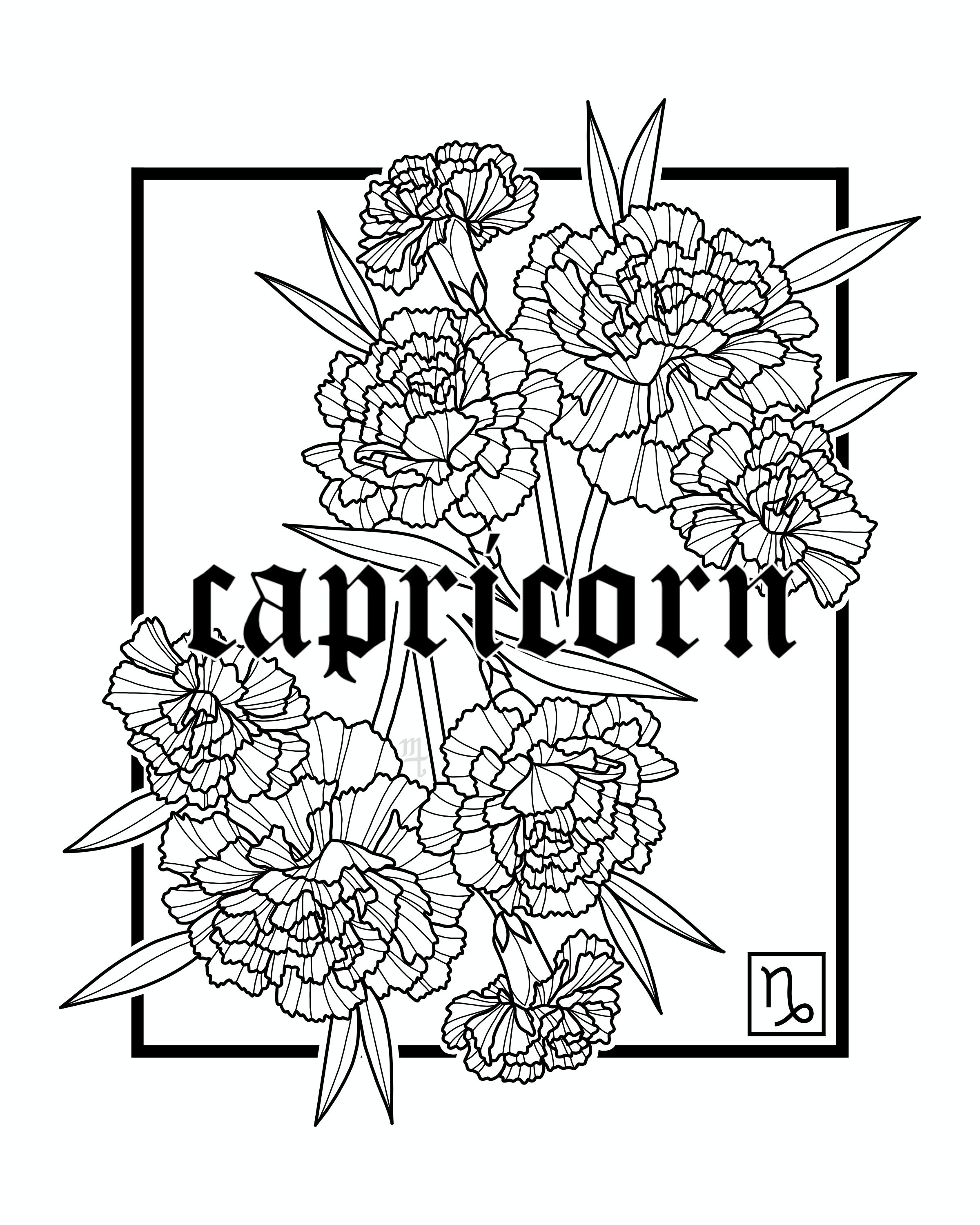Capricorn Zodiac Flower Print Carnations Etsy