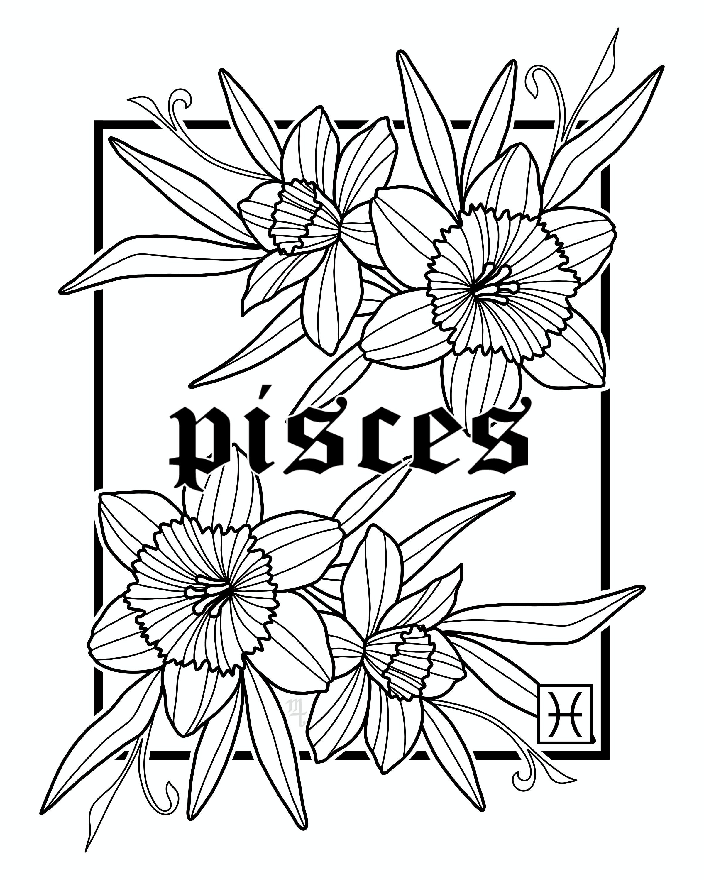 Pisces Zodiac Flower Print Daffodil Etsy