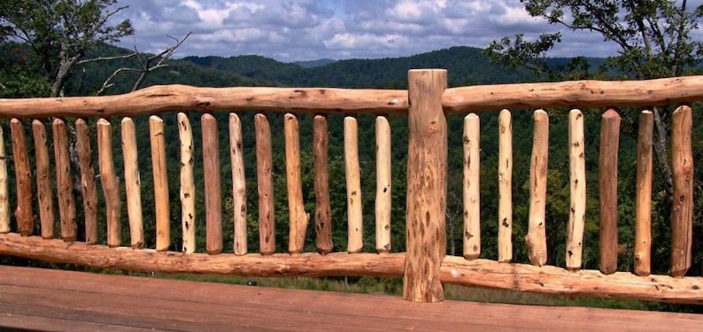Rustic Oak Log Railing: Handmade Solid Wood Stair & Balcony Handrail - Etsy