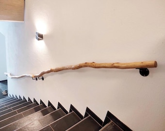 Barandilla de escalera de roble macizo, barandilla de pared de madera natural, diseño rústico moderno.