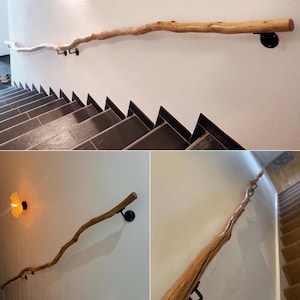 Barandilla de escalera de madera, barandilla de roble macizo, barandilla de pared, longitud personalizada, barandilla de escalera rústica moderna