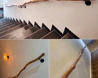 Corrimano per scale in legno, corrimano in rovere massello, ringhiera a parete, lunghezza personalizzabile, ringhiera per scale in stile rustico moderno