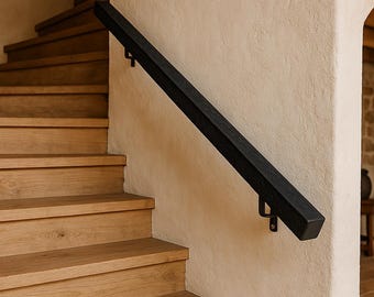 Pasamanos de hierro forjado personalizado – Pasamanos de pared con grabado floral – Elegante pasamanos de escalera – Hecho a mano y montado en la pared