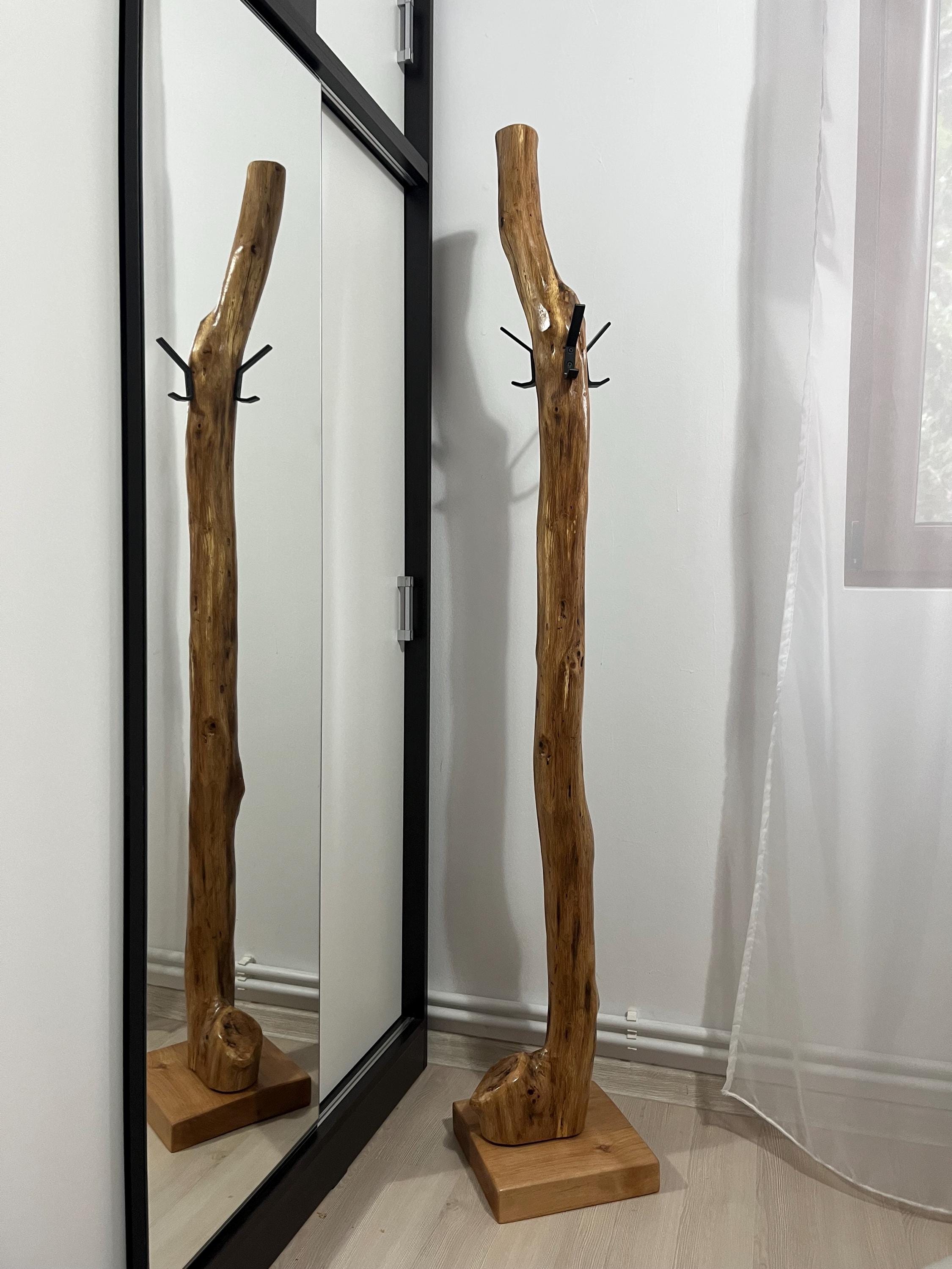 Rustic Coat Rack Stand Up Rustic Oak Free-standing Coat Rack – Solid Wood With Black Metal Hooks ...
