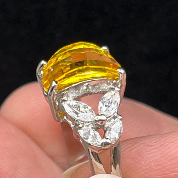 Sparkling Canary Yellow Statement Ring - Checkerb… - image 6