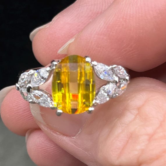 Sparkling Canary Yellow Statement Ring - Checkerb… - image 4