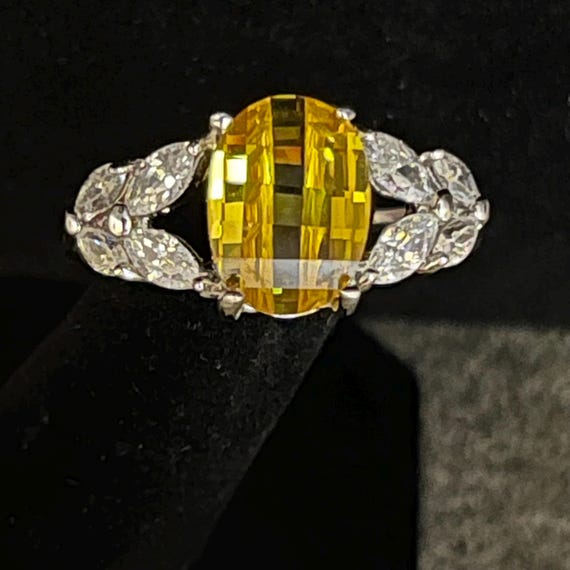Sparkling Canary Yellow Statement Ring - Checkerb… - image 1