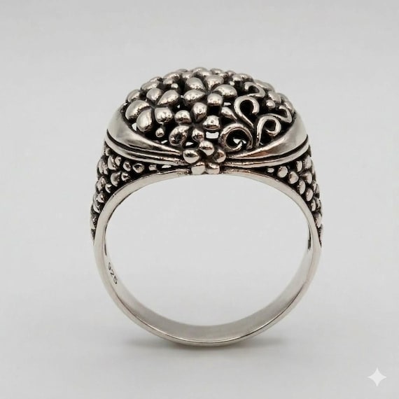 Solid 925 Sterling Silver Statement Ring, Ornate … - image 1