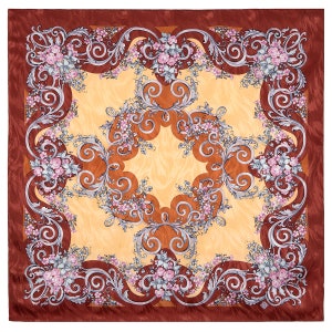 Hoogwaardige Pavlovo Posad-zijden (jacquard)-sjaal &quot;Сoquette&quot;, 89 x 89 cm. Perfect cadeau voor haar.