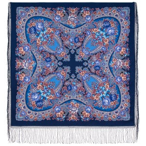 ZELDZAME VONDST. Hoogwaardige Pavlovo Posad-sjaal &quot;inspiratie&quot; 100% wol met zijden franje. 148 x 148 cm. Perfect cadeau voor haar.