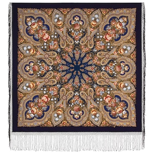 ZELDZAME VONDST. Hoogwaardige Pavlovo Posad-sjaal &quot;Summer in Pavlov&quot; van 100% wol met zijden franje. 148 x 148 cm. Perfect cadeau voor haar.