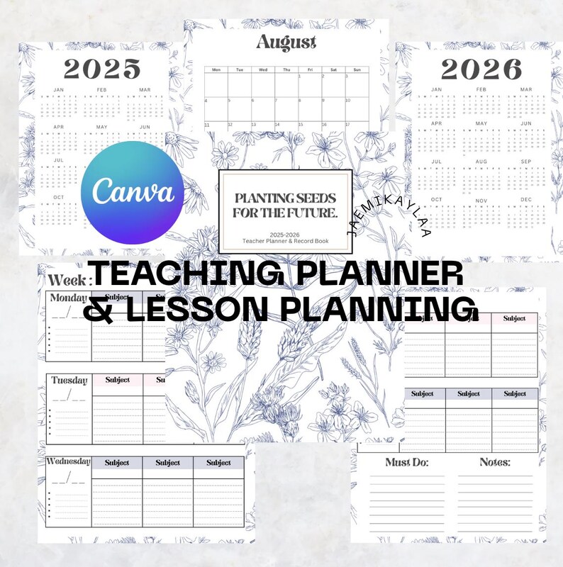 Editable Teacher Planner Canva Template | 2025-2026 Teacher Planner ...