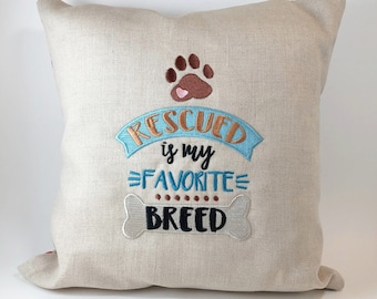Embroidered Pillow 12&quot;, Dog Rescue, Pet Decor, Home Accent, Home Decor