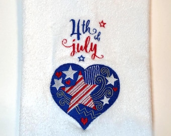 Embroidered Terry Towel, 4th of July Heart, Patriotic Decor, Kitchen Decor, Hand Towel, Dish Towel, Kitchen Towel