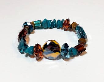 Bracciale in pietra spessa e perline acriliche, perline grandi, spesse, elastiche
