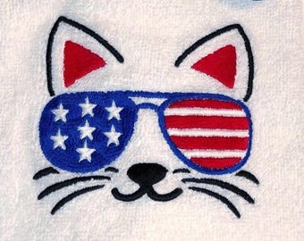 Haftowany ręcznik frotte, fajny patriotyczny kot, patriotyczny wystrój, wystrój kuchni, ręcznik do rąk, ściereczka do naczyń, ręcznik kuchenny