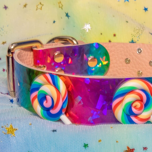 Kawaii Cute Rainbow Lollipop Candy Faux Leather Choker, Necklace