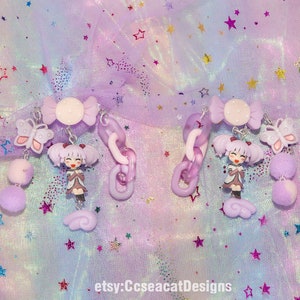 Kawaii Purple Hair Anime Girl Earrings, with High Quality Metal