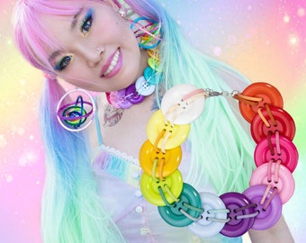 Kawaii Rainbow Color Button Choker