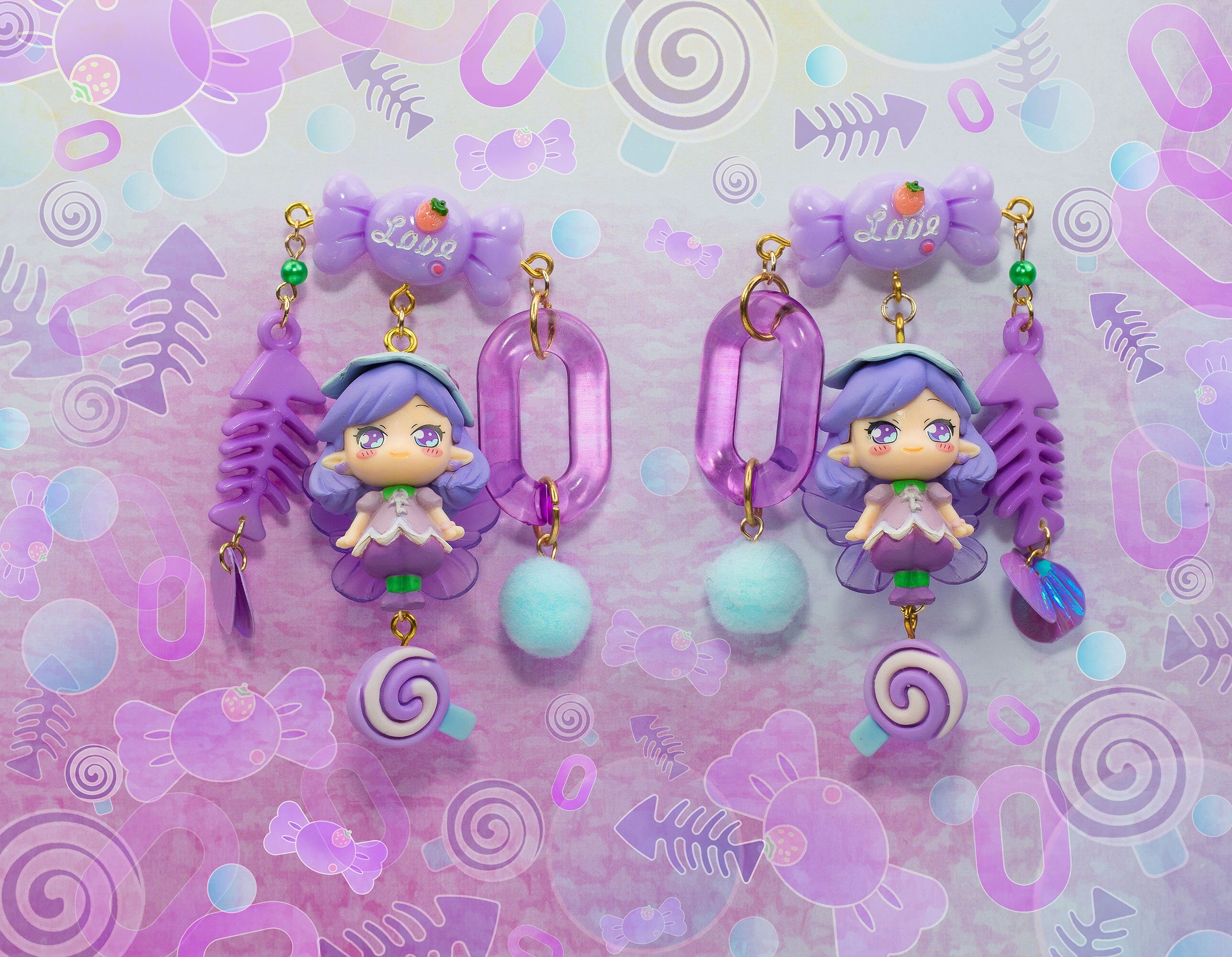 Cute Kawaii Purple Anime Girl Earrings Etsy