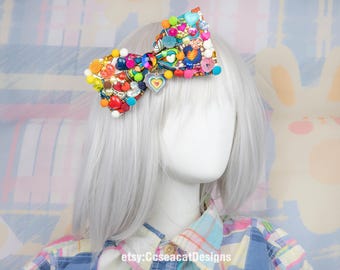 Kawaii Cute Rainbow Heart Hair Bow Hair Clip Bowtie, Harajuku Style
