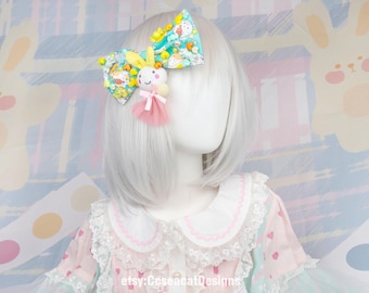 Fermaglio per capelli con fiocco per capelli a forma di coniglietto di menta kawaii, stile Harajuku