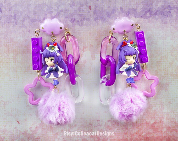 Cute Kawaii Purple Anime Girl Earrings With High Quality Etsy