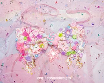 Kawaii Cute Pink Unicorns and Lollipop Hair Bow Hair Clip Bowtie, Harajuku Style