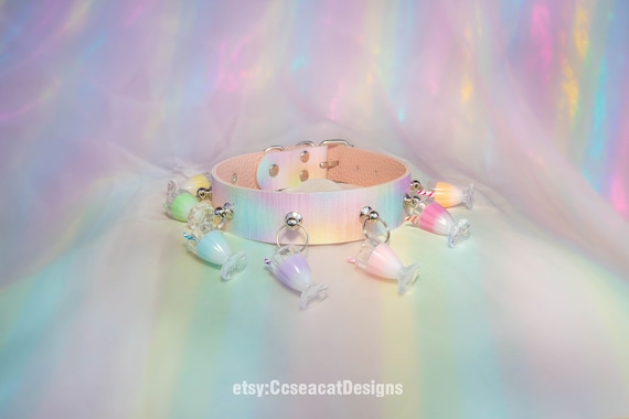 Kawaii Cute Pastel Rainbow Colors Drink Choker, Necklace