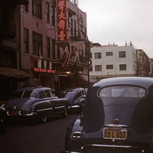Vintage Rare 1950's San Francisco's Chinatown Chop Suey Restaurant Car Scene Digital Photo From Slide