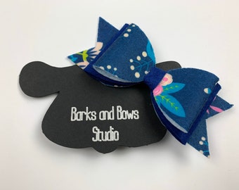 Blue Floral Double Bow Hair Clip