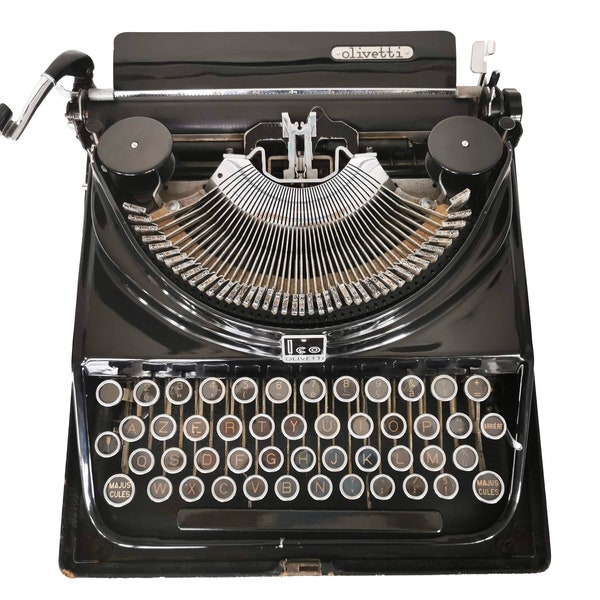 Schreibmaschine Glänzend Schwarz Olivetti ICO 1930er Jahre - Funktionierende Schreibmaschine - AZERTY Keyboard
