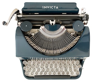 Typewriter 1940's Blue Invicta - Gorgeous Rare Old Typewriter  - Professionally Serviced - Working Typewriter - AZERTY Keyboard