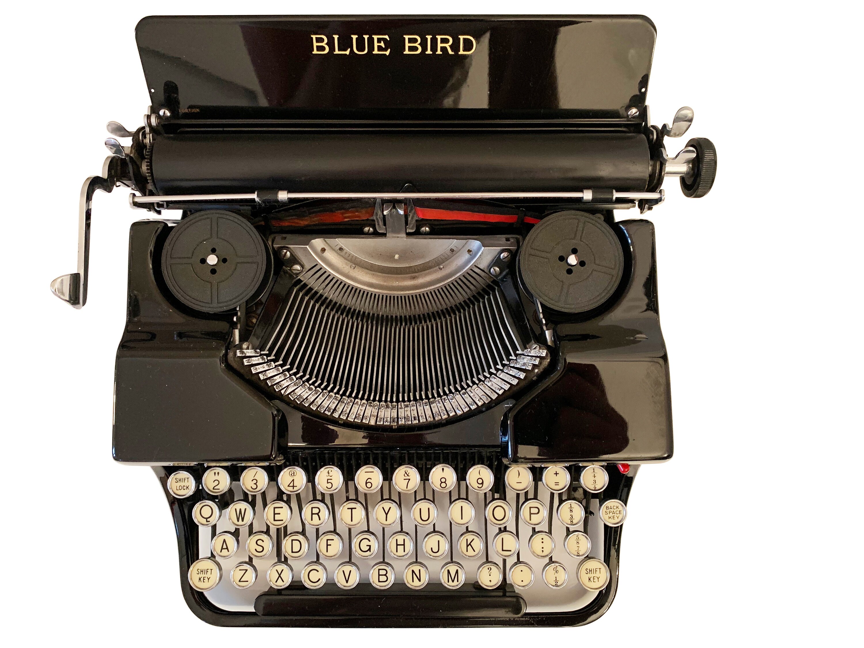 Machine à Écrire Black Blue Bird Portable - Machine de Travail Cadeau Parfait Pour L'écrivain Qwerty