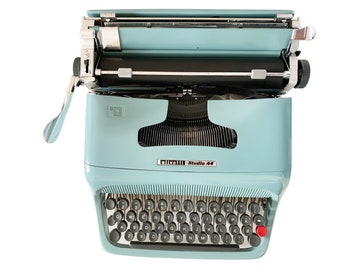 Typewriter Blue Olivetti Studio 44 - Fully Working - With Case - QWERTY Keyboard