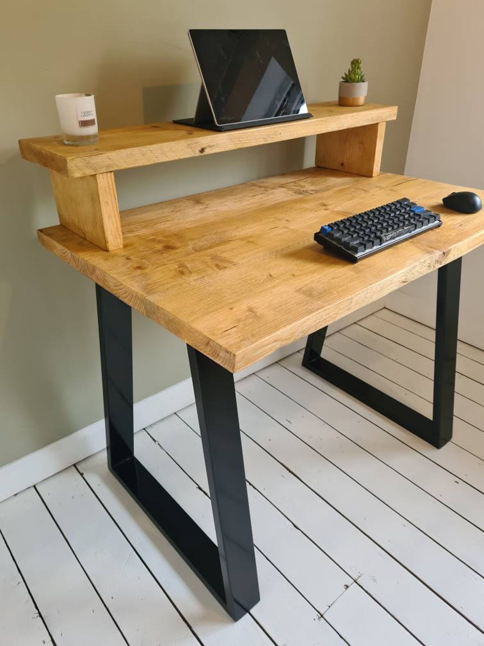 Reclaimed Wood Desk Monitor Riser Shelf Industrial Legs Etsy