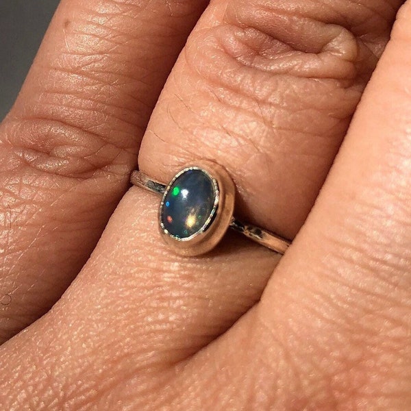 925 Stamped Solid Sterling Silver Blue Ethiopian Opal Ring; Available in multiple sizes