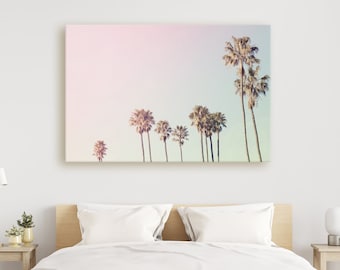Pink Sunset and Palm Tree Framed Print, Canvas or Print  - Retro Coastal Decor