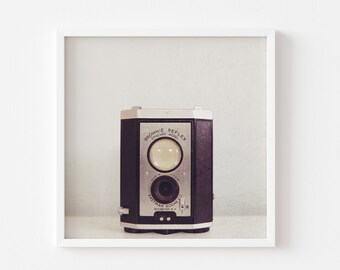 Vintage Camera Wall Art Square Print - Gift for Him, Fathers Day Gift, Minimalist Monochrome Office Decor
