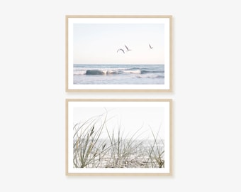 Coastal Framed Print, Canvas or Print Set of 2 - neutral coastal decor, beach wall art