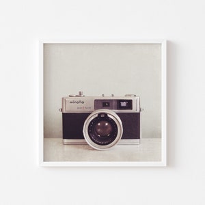 Vintage Camera Wall Art Square Print Gift for Him, Fathers Day Gift, Minimalist Monochrome Office Decor image 1