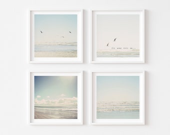 The Pale Blue Seagulls set 4 Framed Prints, Canvases or Prints - add a slice of the coast to your walls for an all year round beach vibe