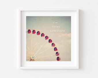 Ferris Wheel typography Framed Print, Canvas or Print - whimsical nursery wall art
