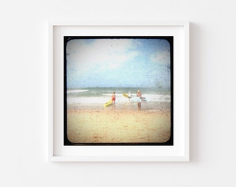 Retro Beach Framed Print, Canvas or Print- Square Coastal Wall Art