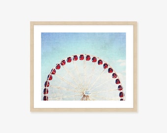 Blue and Red retro Ferris Wheel nursery Framed Print, Canvas or Print